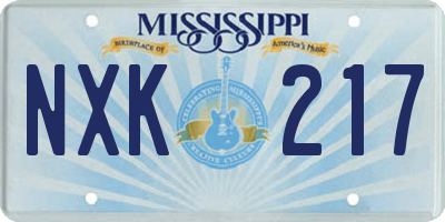 MS license plate NXK217