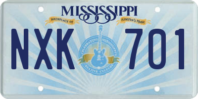 MS license plate NXK701