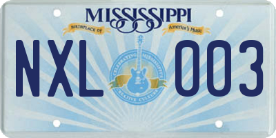 MS license plate NXL003
