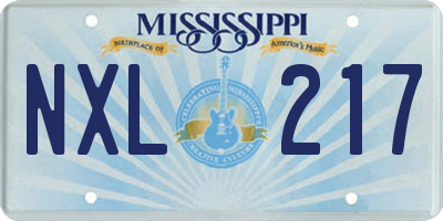 MS license plate NXL217