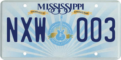 MS license plate NXW003