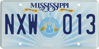MS license plate NXW013