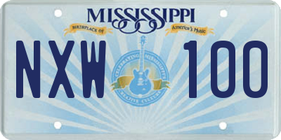 MS license plate NXW100