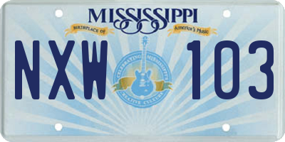 MS license plate NXW103