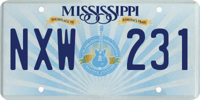 MS license plate NXW231