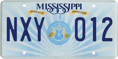 MS license plate NXY012
