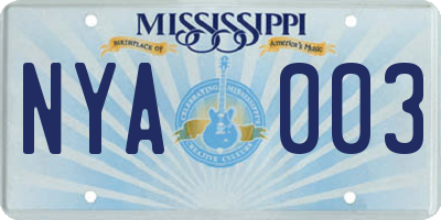 MS license plate NYA003