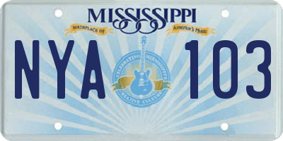 MS license plate NYA103