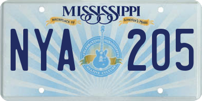 MS license plate NYA205