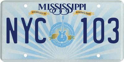 MS license plate NYC103