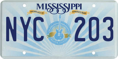 MS license plate NYC203