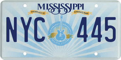 MS license plate NYC445