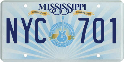 MS license plate NYC701