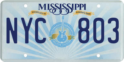 MS license plate NYC803