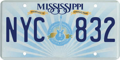 MS license plate NYC832