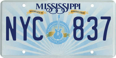MS license plate NYC837