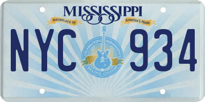 MS license plate NYC934