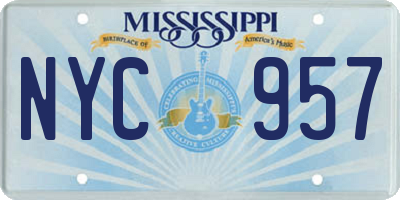 MS license plate NYC957