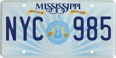 MS license plate NYC985