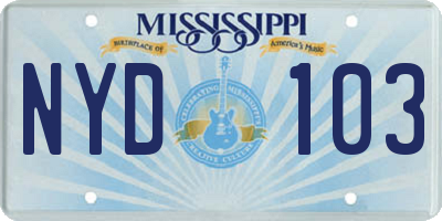 MS license plate NYD103