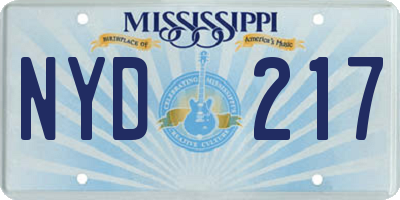 MS license plate NYD217