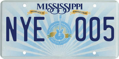 MS license plate NYE005