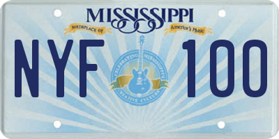 MS license plate NYF100