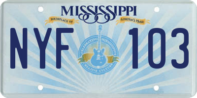 MS license plate NYF103