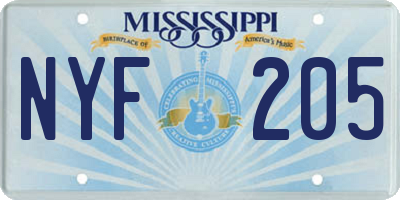 MS license plate NYF205