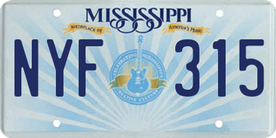 MS license plate NYF315
