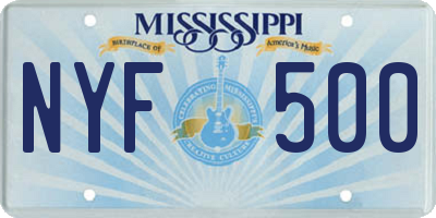 MS license plate NYF500