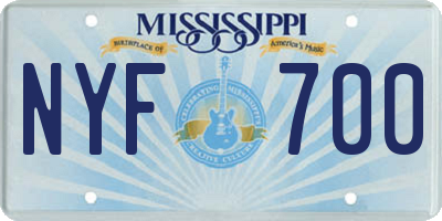 MS license plate NYF700