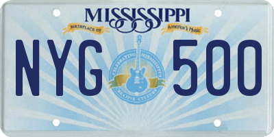 MS license plate NYG500