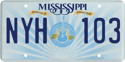 MS license plate NYH103