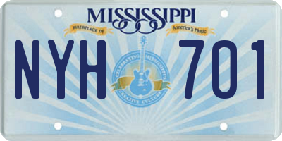 MS license plate NYH701