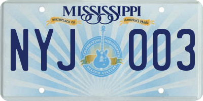 MS license plate NYJ003