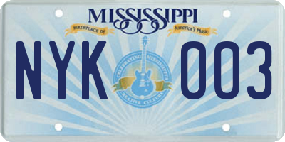 MS license plate NYK003
