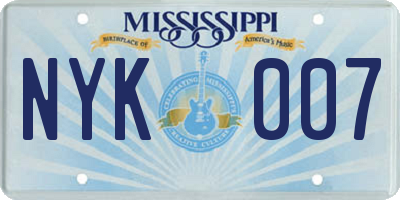 MS license plate NYK007