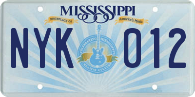 MS license plate NYK012