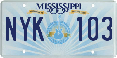 MS license plate NYK103