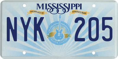 MS license plate NYK205