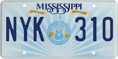 MS license plate NYK310