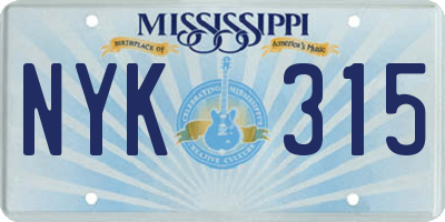 MS license plate NYK315