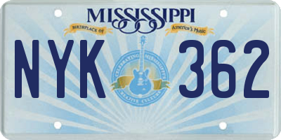 MS license plate NYK362