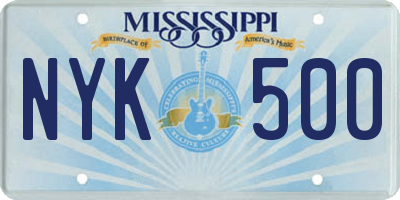 MS license plate NYK500