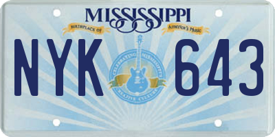 MS license plate NYK643