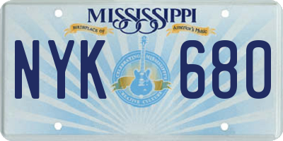 MS license plate NYK680
