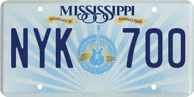 MS license plate NYK700