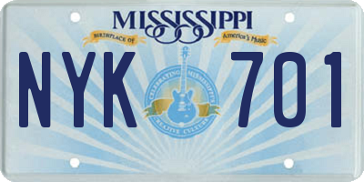 MS license plate NYK701