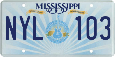 MS license plate NYL103
